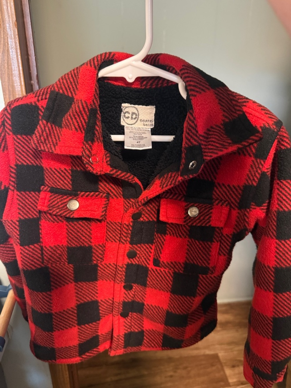 CD Cozy Kids Red and Black Plaid Sherpa-Lined Jacket